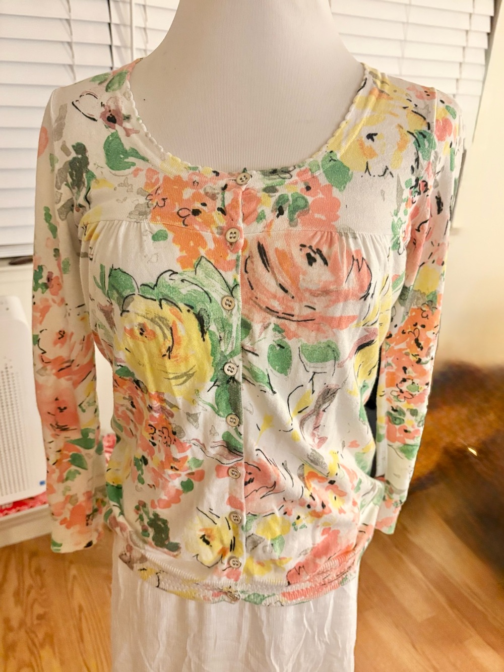 Vintage Parfait Floral 3-4 Sleeve Button-Up Cardigan